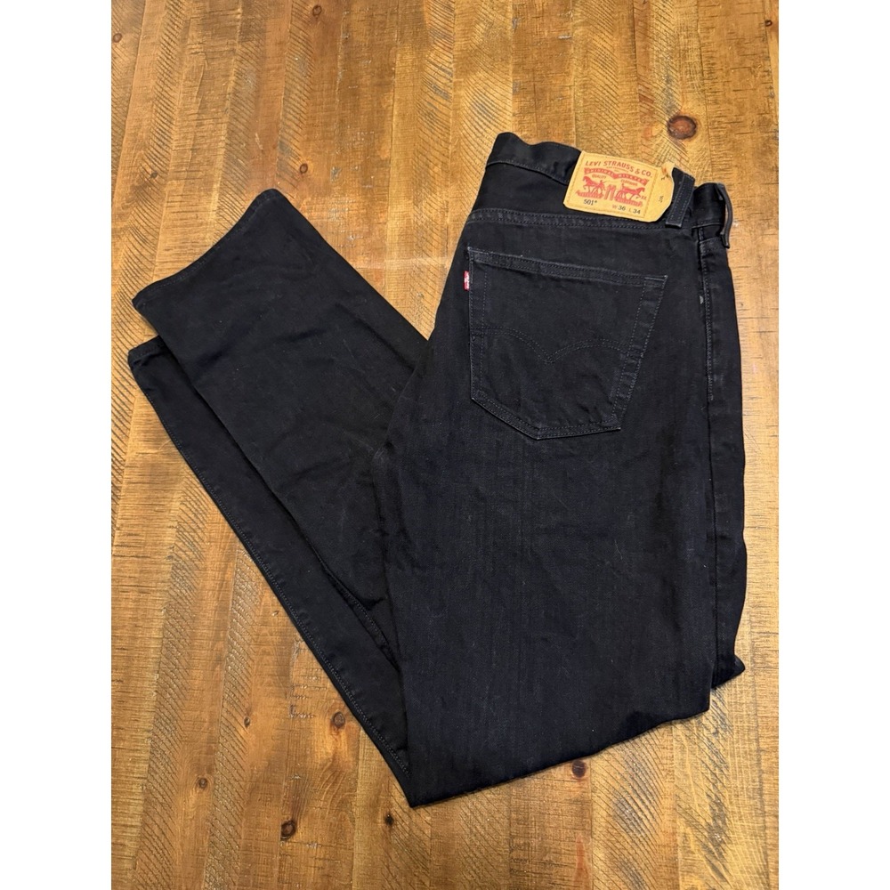 Levi's 501 Jeans Mens 36x34 Black Straight Leg Button Fly Denim 5 Pocket